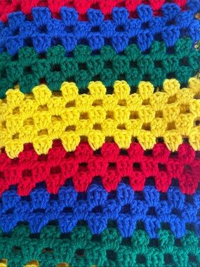 RASTA-VIBE Red Yellow Green (and Blue) Homemade Crocheted Lap Blanket